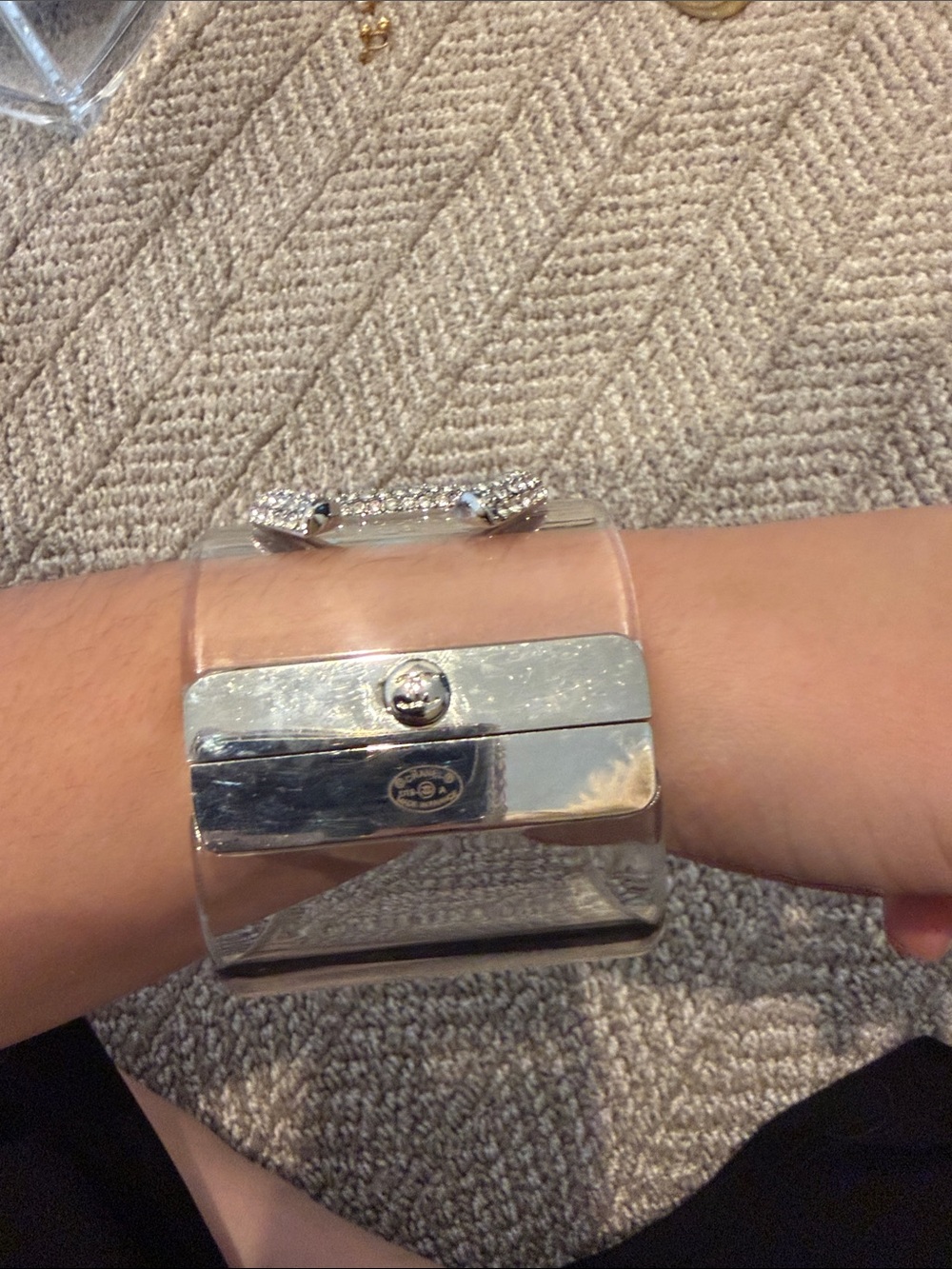 Crystal Accent Clear Cuff Bracelet - Silver Crystal - Picture 2 of 5